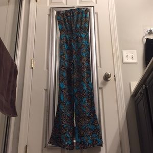 Charlotte Russe Blue Print Strapless Jumpsuit